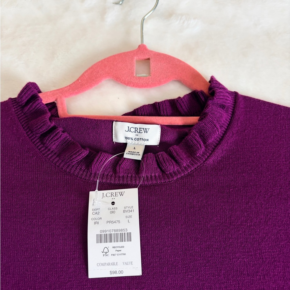 J. Crew Women's Rich Purple Sweater with Ruffled Neckline - Picture 2 of 4